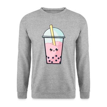 Boba Tea Kawaii - Unisex Sweatshirt - salt & pepper - Front - Alina (178cm) & Michal (187cm)