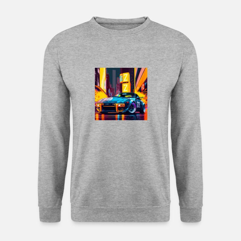 Car in the middle of Japanese Style time Square - Unisex Pullover - Weißgrau meliert