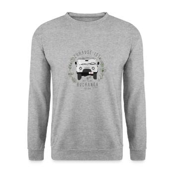 UAZ - Zuhause ist, wo meine Buchanka steht (weiss) - Unisex Pullover - Weißgrau meliert - Vorne - Alina (178cm) & Michal (187cm)