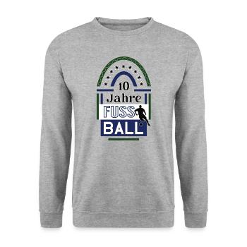Fussball Jubiläum 10 Jahre Trainer Spieler Verein - Unisex Pullover - Weißgrau meliert - Vorne - Alina (178cm) & Michal (187cm)