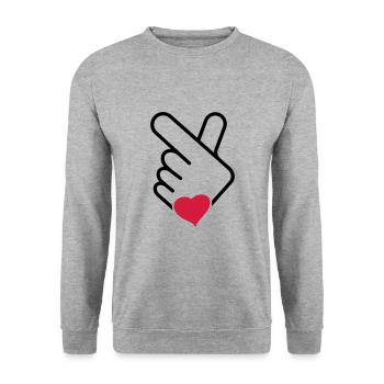 Korea v finger, wave or Korean hand. k-pop - Unisex Sweatshirt - salt & pepper - Front - Alina (178cm) & Michal (187cm)
