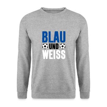 FUSSBALL BLAU UND WEISS - Unisex Pullover - Weißgrau meliert - Vorne - Alina (178cm) & Michal (187cm)