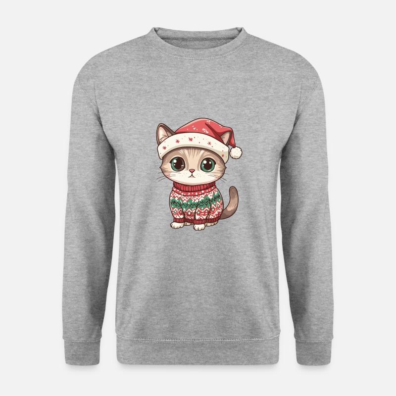 Katze Weihnachten Comic - Unisex Pullover - Weißgrau meliert
