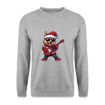 Schäferhund Hund Weihnachten Rocker Gitarre - Unisex Pullover - Weißgrau meliert - Vorne - Alina (178cm) & Michal (187cm)