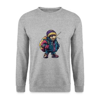 Schnecke Lustig Winter - Unisex Pullover - Weißgrau meliert - Vorne - Alina (178cm) & Michal (187cm)