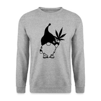 Süßer Hanf Gnom/Zwerg mit Cannabisblatt - Unisex Pullover - Weißgrau meliert - Vorne - Alina (178cm) & Michal (187cm)