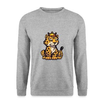Leopard Comic Krone - Unisex Pullover - Weißgrau meliert - Vorne - Alina (178cm) & Michal (187cm)