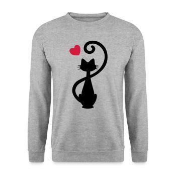 Katze - Katzendame - Cat - Chat - kitty - Unisex Pullover - Weißgrau meliert - Vorne - Alina (178cm) & Michal (187cm)