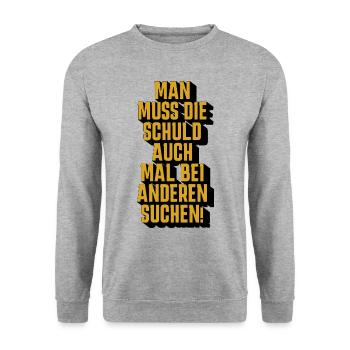 Schuld bei anderen suchen - lustiger Spruch - Witz - Unisex Pullover - Weißgrau meliert - Vorne - Alina (178cm) & Michal (187cm)
