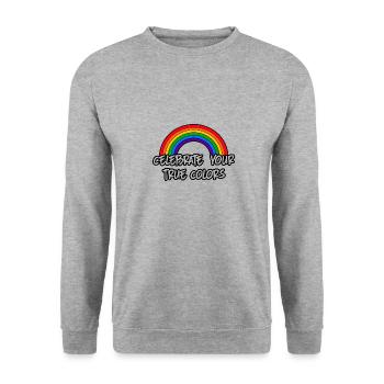 Célébrez la fierté gay LGBT Vos vraies couleurs CSD - Sweat-shirt Unisexe - gris chiné - Devant - Alina (178cm) & Michal (187cm)