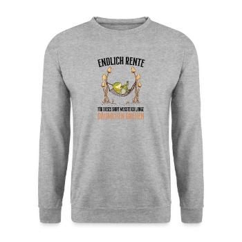 Endlich Rente Abschied Rentner Ruhestand Pension - Unisex Pullover - Weißgrau meliert - Vorne - Alina (178cm) & Michal (187cm)