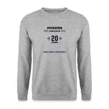 Stuckateur 20 Jahre Jubiläum zwanzig jähriges Jubi - Unisex Pullover - Weißgrau meliert - Vorne - Alina (178cm) & Michal (187cm)