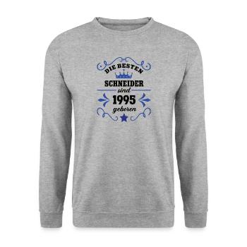 1995 Schneider Geburtstag Kollege Schneiderei - Unisex Pullover - Weißgrau meliert - Vorne - Alina (178cm) & Michal (187cm)