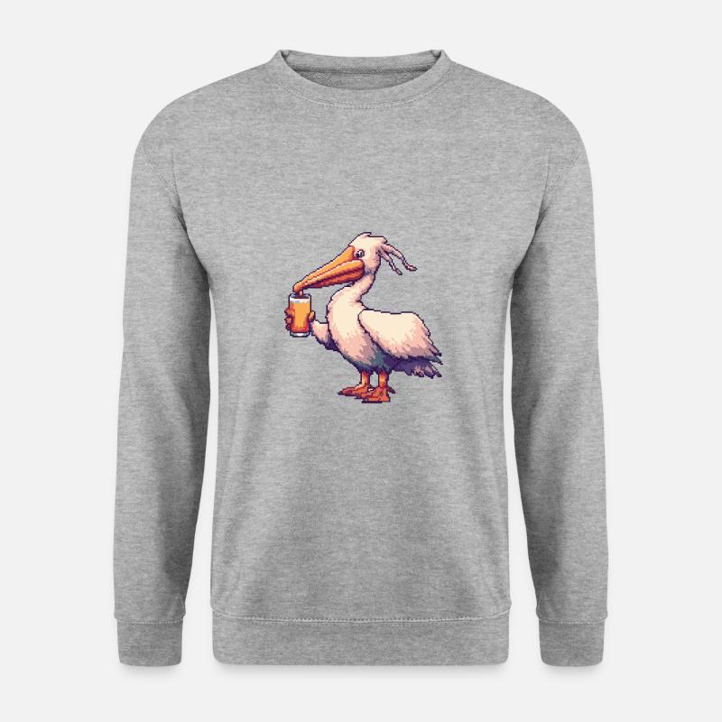 Pelikan Vogel Bier Pixel - Unisex Pullover - Weißgrau meliert