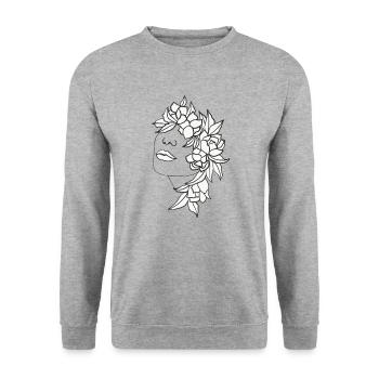 floral head woman flowers leaves art kind portrait - Unisex Sweatshirt - salt & pepper - Front - Alina (178cm) & Michal (187cm)