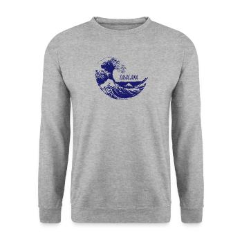 Große Kanagawa-Welle - Unisex Pullover - Weißgrau meliert - Vorne - Alina (178cm) & Michal (187cm)