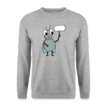 Fliege mit Schild - Unisex Pullover - Weißgrau meliert - Vorne - Alina (178cm) & Michal (187cm)