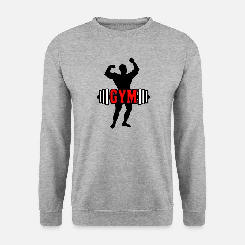 Red text 'GYM' about bodybuilder - Unisex Sweatshirt - salt & pepper