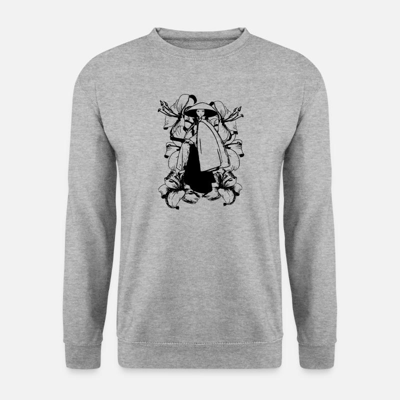 Samurai mit Katana - Unisex Pullover - Weißgrau meliert