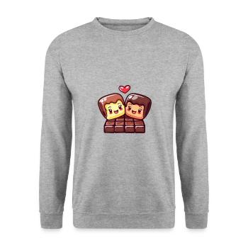 Schokolade Paar Liebe Herz Valentinstag - Unisex Pullover - Weißgrau meliert - Vorne - Alina (178cm) & Michal (187cm)