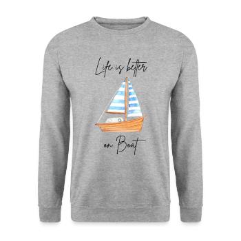 Life is better on BOAT - Unisex Pullover - Weißgrau meliert - Vorne - Alina (178cm) & Michal (187cm)