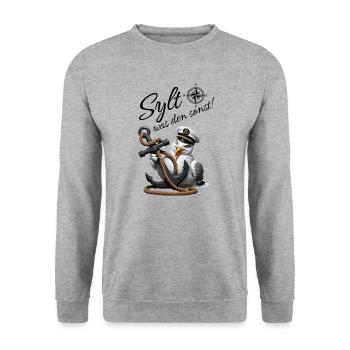 Sylt quoi d’autre ! mouette drôle avec ancre - Sweat-shirt Unisexe - gris chiné - Devant - Alina (178cm) & Michal (187cm)