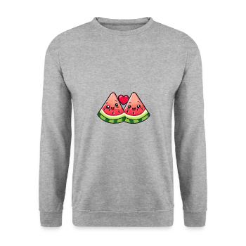 Couple de pastèque amour coeur Saint-Valentin - Sweat-shirt Unisexe - gris chiné - Devant - Alina (178cm) & Michal (187cm)