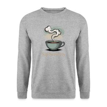 Sip Serenity – Sanfter Morgenzauber - Unisex Pullover - Weißgrau meliert - Vorne - Alina (178cm) & Michal (187cm)