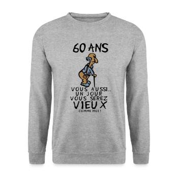 60 year old man birthday humou - Unisex Sweatshirt - salt & pepper - Front - Alina (178cm) & Michal (187cm)
