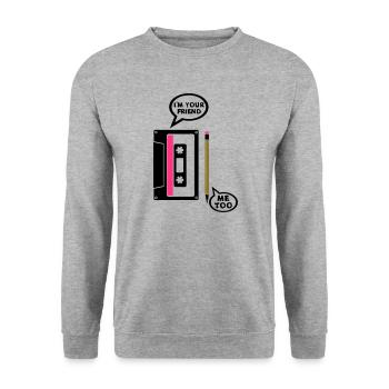 k7 grauen bleistift audiokassette my fri - Unisex Pullover - Weißgrau meliert - Vorne - Alina (178cm) & Michal (187cm)