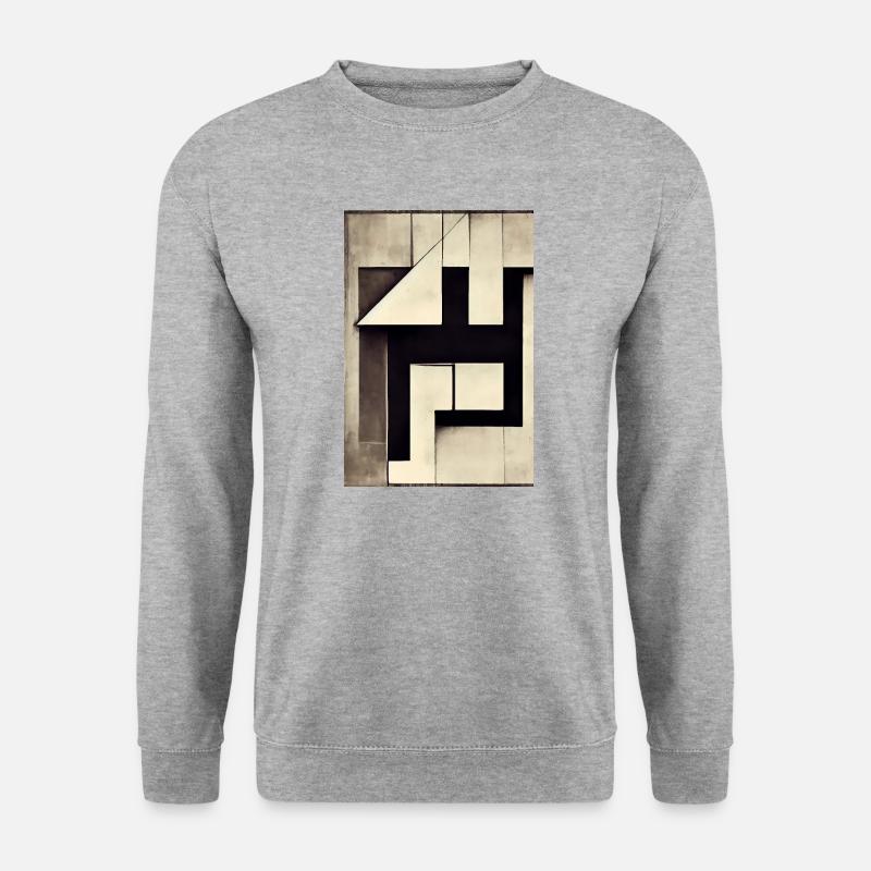 Schwarz-Weiß-Bauhaus-Illustration - Unisex Pullover - Weißgrau meliert