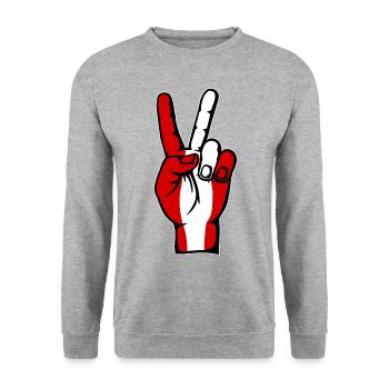 Peru Flagge Frieden Victory Symbol - Unisex Pullover - Weißgrau meliert - Vorne - Alina (178cm) & Michal (187cm)