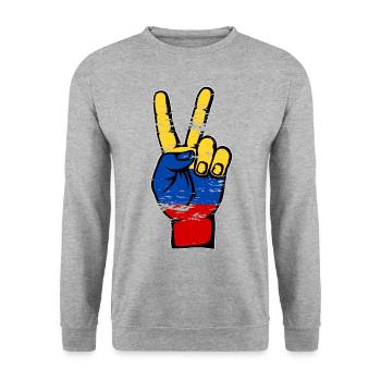 Symbole de paix du drapeau de la Colombie utilisé - Sweat-shirt Unisexe - gris chiné - Devant - Alina (178cm) & Michal (187cm)