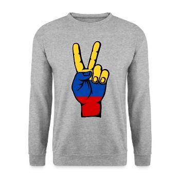 Kolumbien Flagge Peace Symbol - Unisex Pullover - Weißgrau meliert - Vorne - Alina (178cm) & Michal (187cm)