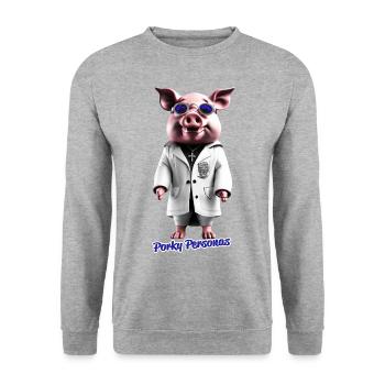 Des personnages de porc. Des personnages de cochons amusants. Ozzy - Sweat-shirt Unisexe - gris chiné - Devant - Alina (178cm) & Michal (187cm)