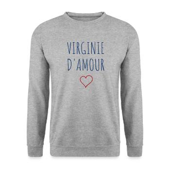 VIRGINIE d'amour - COEUR - Sweat-shirt Unisexe - gris chiné - Devant - Alina (178cm) & Michal (187cm)