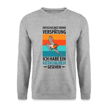 Vogelbeobachtung Vögel Beobachten Birding Vogel - Unisex Pullover - Weißgrau meliert - Vorne - Alina (178cm) & Michal (187cm)