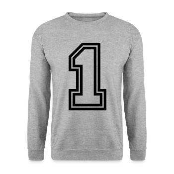 1 Zahl symbol - Unisex Pullover - Weißgrau meliert - Vorne - Alina (178cm) & Michal (187cm)