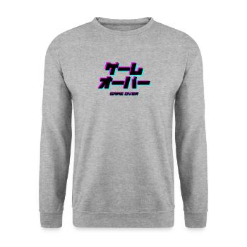 GAME OVER - Unisex Pullover - Weißgrau meliert - Vorne - Alina (178cm) & Michal (187cm)