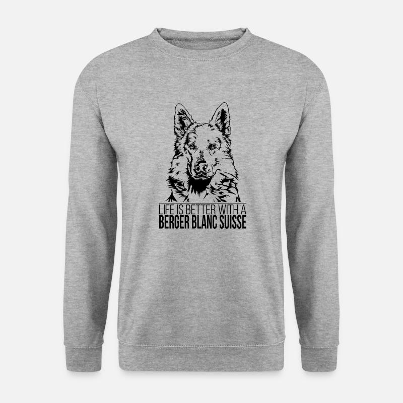 BERGER BLANC SUISSE life is better Hunde Wilsigns - Unisex Pullover - Weißgrau meliert