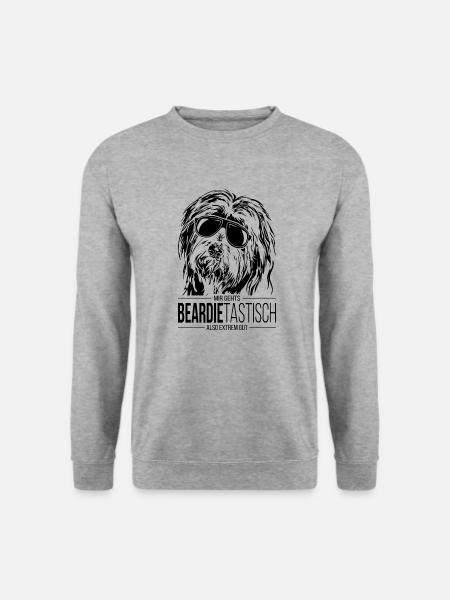 BEARDIETASTISCH Bearded Collie Hundespruch Hunde - Unisex Pullover - Weißgrau meliert