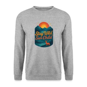 stay wild sun child | Natur Design - Unisex Pullover - Weißgrau meliert - Vorne - Alina (178cm) & Michal (187cm)