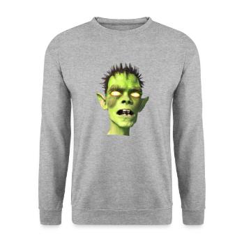 Zombie vert en 3D pour Halloween - Sweat-shirt Unisexe - gris chiné - Devant - Alina (178cm) & Michal (187cm)