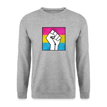 Pansexueller Stolz Faust Aufkleber - Unisex Pullover - Weißgrau meliert - Vorne - Alina (178cm) & Michal (187cm)