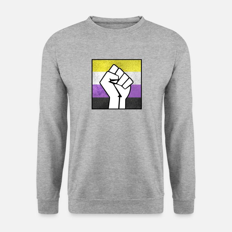 Nicht-binärer Pride-Faust-Aufkleber - Unisex Pullover - Weißgrau meliert