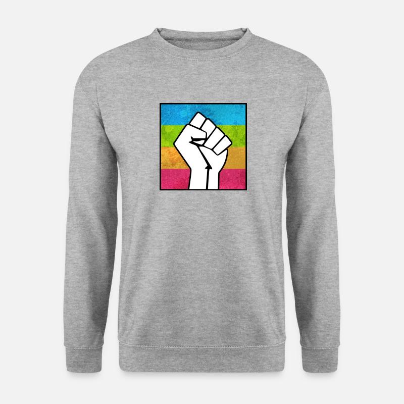 Panromantischer Pride Faust Aufkleber - Unisex Pullover - Weißgrau meliert