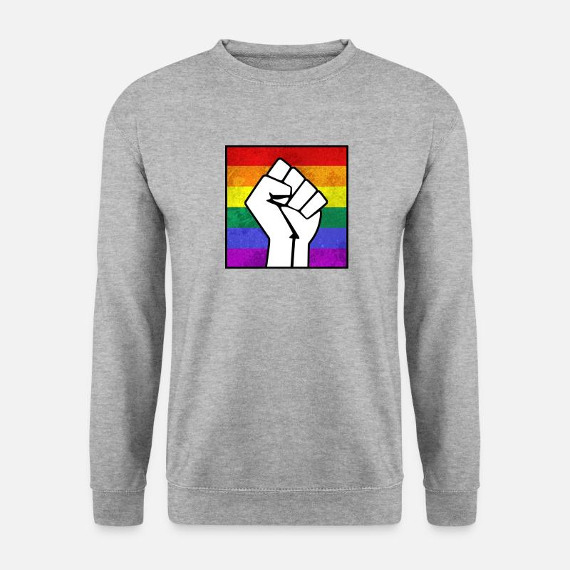 Regenbogen LGBT Pride Faust Aufkleber - Unisex Pullover - Weißgrau meliert