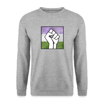 Genderqueer Pride Faust Aufkleber - Unisex Pullover - Weißgrau meliert - Vorne - Alina (178cm) & Michal (187cm)