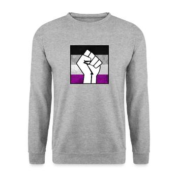 Autocollant Agender Fist - Sweat-shirt Unisexe - gris chiné - Devant - Alina (178cm) & Michal (187cm)