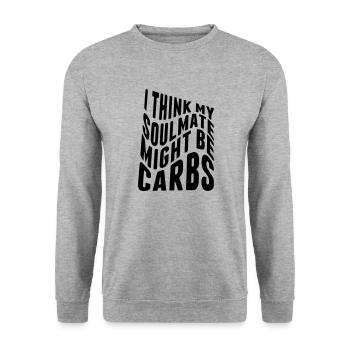 I think my soulmate might be carbs - Unisex Pullover - Weißgrau meliert - Vorne - Alina (178cm) & Michal (187cm)